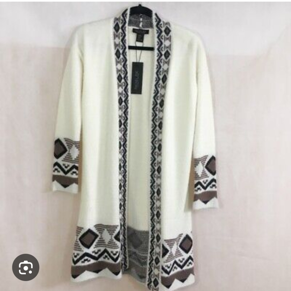 RACHEL ZOE XS Brown Trim Faire Isle Tunic Sweater Like New!!